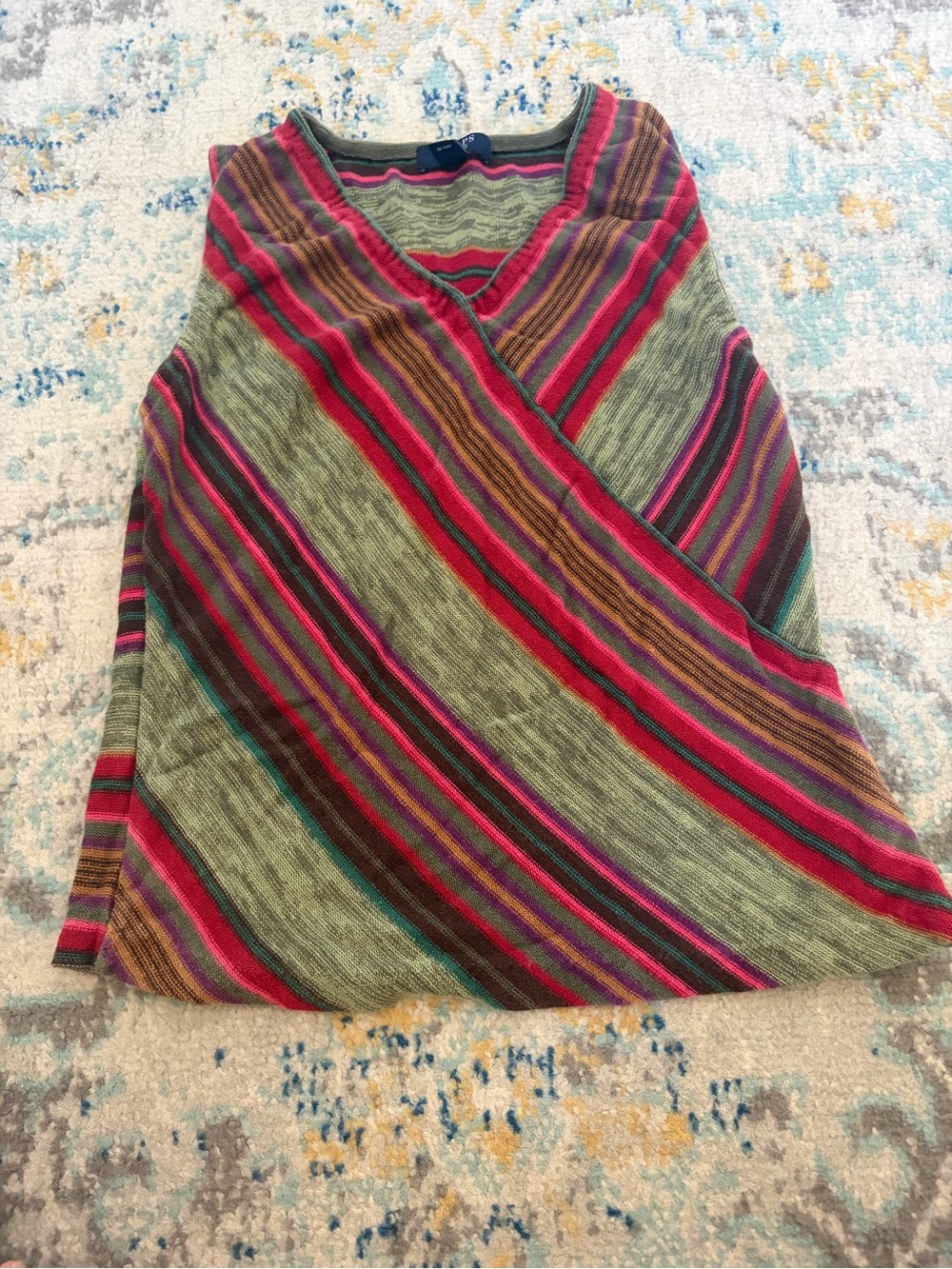 Chaps (by Ralph Lauren) Olive Green A-Line Wrap Too with multicolored Stripes